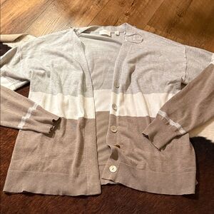 Cyrus Women's Gray and Tan Striped Cardigan